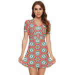 Hexagons and stars pattern                                                       V-Neck High Waist Chiffon Mini Dress