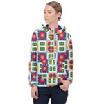 Shapes in shapes 2                                                                 Women Hooded Front Pocket Windbreaker