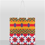 Red flowers and colorful squares                                                              Full Print Rope Handle Tote (Large)