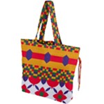 Red flowers and colorful squares                                                                Drawstring Tote Bag