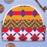 Red flowers and colorful squares                                                                  Horseshoe Style Canvas Pouch