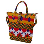 Red flowers and colorful squares                                                                  Buckle Top Tote Bag