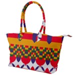 Red flowers and colorful squares                                                                Canvas Shoulder Bag