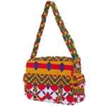 Red flowers and colorful squares                                                               Buckle Multifunction Bag