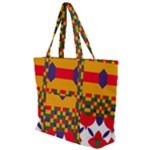 Red flowers and colorful squares                                                              Zip Up Canvas Bag
