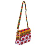 Red flowers and colorful squares                                                              Shoulder Bag with Back Zipper