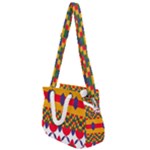 Red flowers and colorful squares                                                               Rope Handles Shoulder Strap Bag