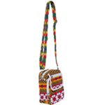 Red flowers and colorful squares                                                               Shoulder Strap Belt Bag