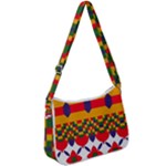 Red flowers and colorful squares                                                              Zip Up Shoulder Bag