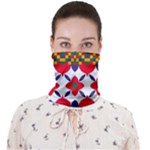 Red flowers and colorful squares                                                              Face Covering Bandana (Adult)