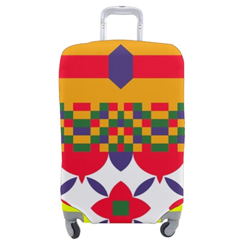 Red flowers and colorful squares                                                              Luggage Cover (Medium) from ArtsNow.com