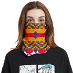 Red flowers and colorful squares                                                             Face Covering Bandana (Two Sides)