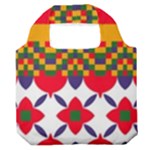 Red flowers and colorful squares                                        Premium Foldable Grocery Recycle Bag