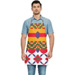 Red flowers and colorful squares                                                           Kitchen Apron