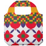 Red flowers and colorful squares                                                         Foldable Grocery Recycle Bag