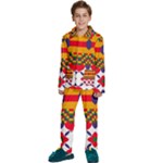 Red flowers and colorful squares                                                        Kids  Long Sleeve Velvet Pajamas Set