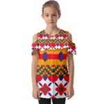 Red flowers and colorful squares                                                        Fold Over Open Sleeve Top