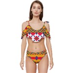 Red flowers and colorful squares                                                          Ruffle Edge Tie Up Bikini Set