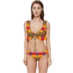 Red flowers and colorful squares                                                          Low Cut Ruffle Edge Bikini Set