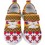 Red flowers and colorful squares                                                               Kids  Velcro Strap Shoes