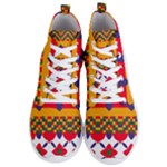 Red flowers and colorful squares                                                                 Men s Lightweight High Top Sneakers
