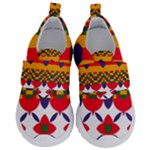 Red flowers and colorful squares                                                                 Kids  Velcro Strap Shoes