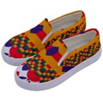 Red flowers and colorful squares                                                                 Kids  Canvas Slip Ons