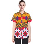 Red flowers and colorful squares                                                                  Women s Short Sleeve Shirt