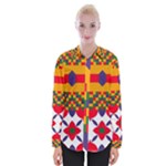 Red flowers and colorful squares                                                                  Women Long Sleeve Shirt