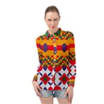 Red flowers and colorful squares                                                                Long Sleeve Chiffon Shirt