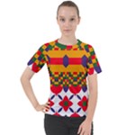 Red flowers and colorful squares                                                                Women s Sport Raglan Tee