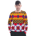 Red flowers and colorful squares                                                                Men s Long Sleeve Raglan Tee