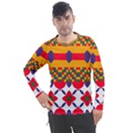 Red flowers and colorful squares                                                               Men s Pique Long Sleeve Tee