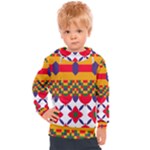 Red flowers and colorful squares                                                               Kids  Hooded Pullover