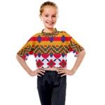 Red flowers and colorful squares                                                                Kids Mock Neck Tee