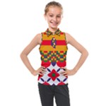 Red flowers and colorful squares                                                                Kids  Sleeveless Polo Tee