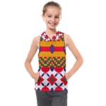 Red flowers and colorful squares                                                               Kids  Sleeveless Hoodie