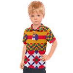 Red flowers and colorful squares                                                                Kids  Polo Tee