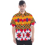 Red flowers and colorful squares                                                                Men s Short Sleeve Shirt