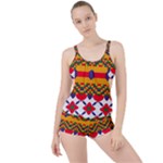 Red flowers and colorful squares                                                                 Boyleg Tankini Set