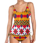 Red flowers and colorful squares                                                                 Tankini Set