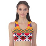 Red flowers and colorful squares                                                                 Women s Sports Bra