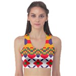 Red flowers and colorful squares                                                                 Women s Sports Bra