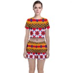 Red flowers and colorful squares                                                                 Crop Top and Shorts Co-Ord Set