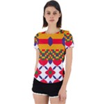 Red flowers and colorful squares                                                                  Back Cut Out Sport Tee