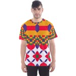 Red flowers and colorful squares                                                                  Men s Sport Mesh Tee