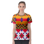 Red flowers and colorful squares                                                                  Women s Sport Mesh Tee