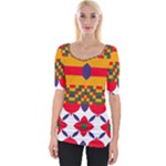 Red flowers and colorful squares                                                                  Wide Neckline Tee