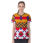 Red flowers and colorful squares                                                                  Women s Cotton Tee