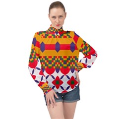 High Neck Long Sleeve Chiffon Top 